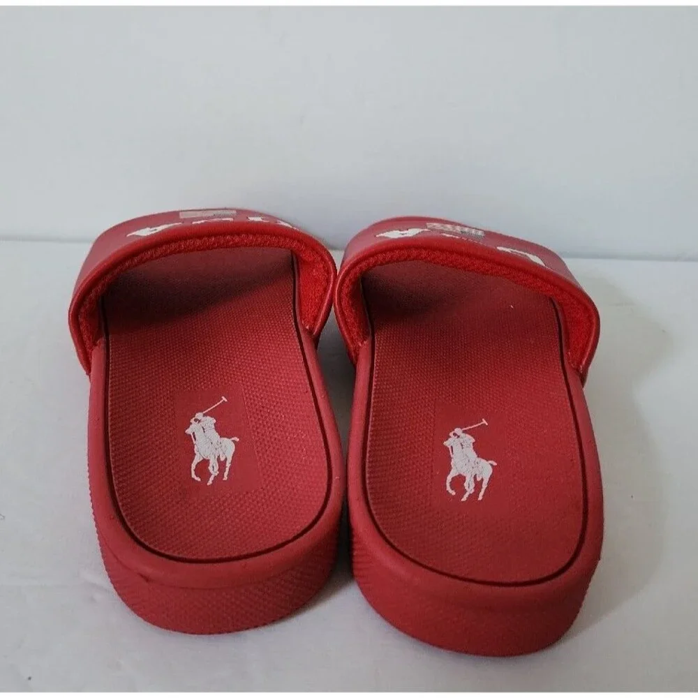 Polo Ralph Lauren IVER Slides Sandals Flag USA Eva Red Grade School Kids Size 11